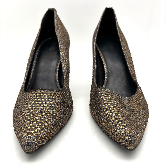Michael Kors ABBI FLEX Bronze Glitter Rhinestone Block Pump Heels Women's 10M - Picture 8 of 16